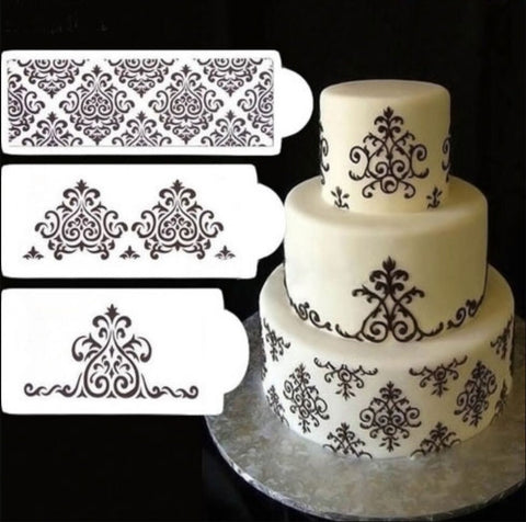 3 Pcs Lace Cake Stencil Set Cake Craft Stencils Cake Decorating Tool Damask Border Cake Side Cupcake Stencil Sugarcraft Decoration Mould
