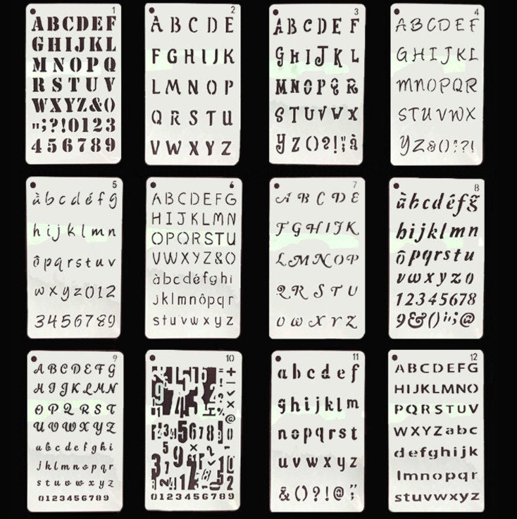 12 Letter Stencils for Painting - Bullet Journal Stencil - Alphabet Letter Stencils - Calligraphy Stencil - Pochoir Lettre - Planner Stencil
