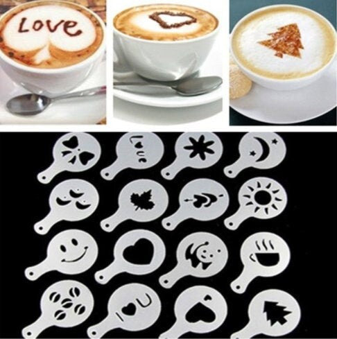 16 Pcs Coffee Stencil Set - Cappuccino Stencil -  Barista Tools - Cappuccino Schablone - Kaffee Schablone - Coffee Making - Coffee Lover