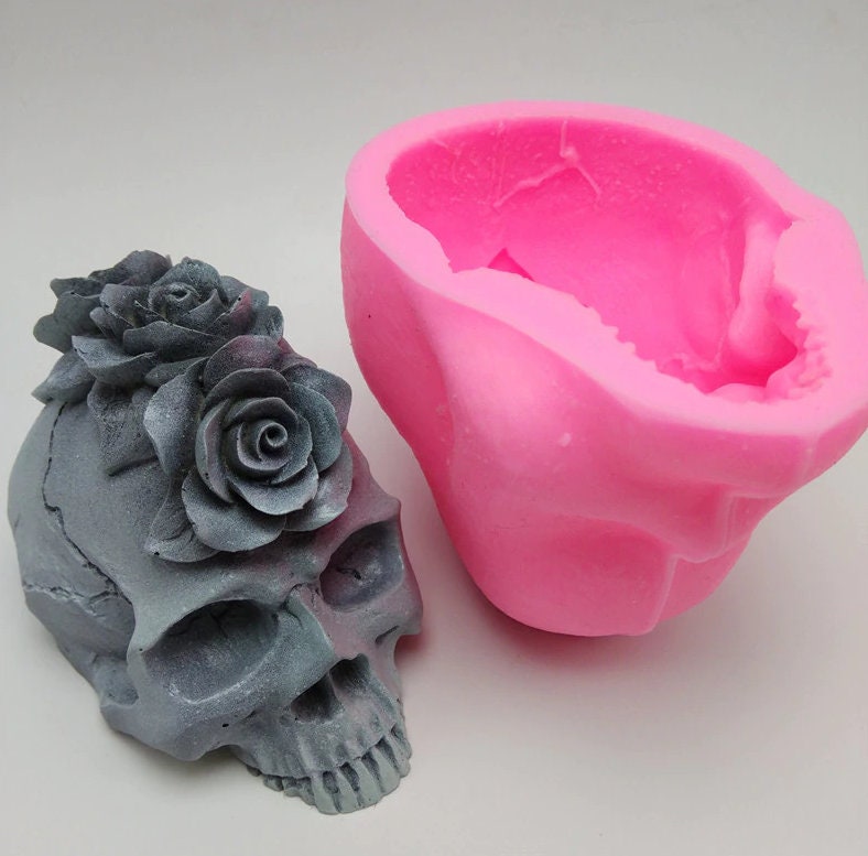 Silicone skull mold | Halloween silicone mold | Halloween skull with rose  mold
