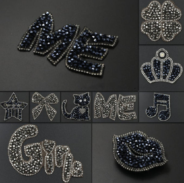 Rhinestone Iron on Patch - Crystal Patch - For Clothes Jacket Bag Hat - Crown Star Cat Music Note  Bling Sparkle DIY Embellishment Applique