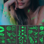Naklejki na ciało świecące w ciemności - UV body art - świecące światło na imprezę - neonowy blask DJ - tatuaż - akcesoria na imprezę rave i do klubu - usta, kwiat, serce