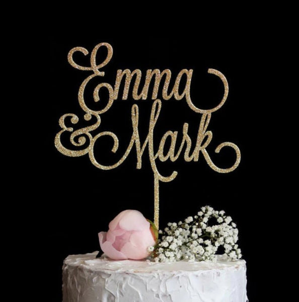 Décorations de gâteau personnalisées pour mariage - Topper de gâteau de mariage personnalisé avec paillettes - Décoration de gâteau Mr et Mrs
