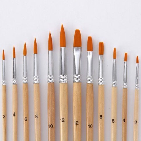 แปรงทาสี 12 ชิ้น - แปรงสีน้ำ - แปรงสีน้ำมัน - แปรงทาสีแบน - อุปกรณ์ศิลปินไม้ - ขนาด 2 4 6 8 10 12