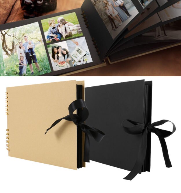 80 Pages Scrapbook Album - DIY Kraft Scrapbook with Tie - Black