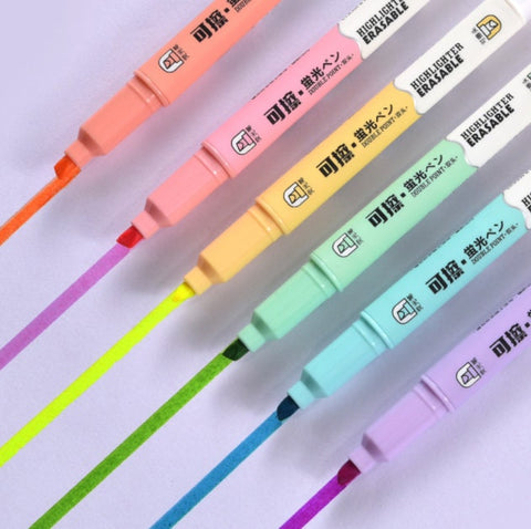 6 Pcs Erasable Highlighter Pen Set - Highlighter Marker Pen - Pastel Study Supplies - School Office Stationary - Student Art - Double Headed
