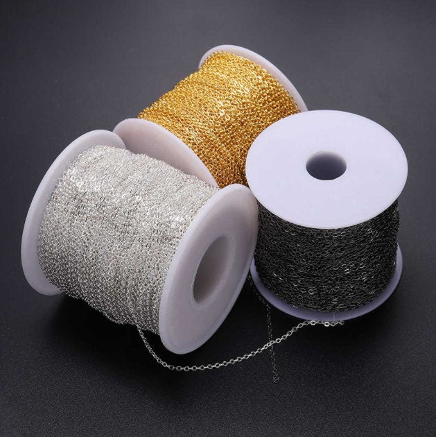 Jewelry Chain Iron Cable Style 5 Meter Length - 1.5 mm 2 mm 2.5 mm 3.5 mm Links - Gold Silver Black - Wholesale Bulk Flat Cable Chain