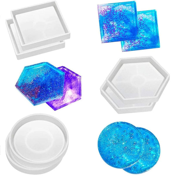 Coaster Mold, Resin Casting Molds, Hexagon Square Heart Circle Silicone Epoxy Jewelry Pendant, Round Agate Making Mould Tool, DIY, Fluid