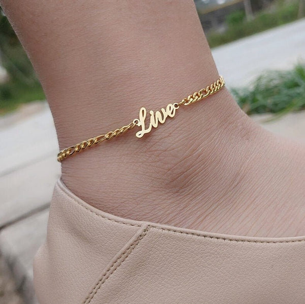 18K Gold Plated Custom Anklet - Name Anklet - Name Ankle Bracelet - Personalized Anklet - Nameplate Anklet Gift for Her Birthday