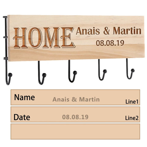 Custom Wood Key Hanger for Wall, Housewarming New Home Décor Gift for Wedding, Personalized Gifts for Couple Mr Mrs Key Ring Holder Hook