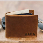 Custom Leather Wallet for Men - Personalized  Wallet for Men - Text Engraved Monogram Wallet - Gift for Him Dad Husband Boyfriend Birthday