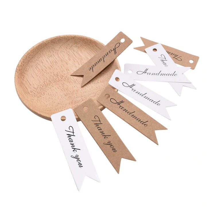 100 Pcs Brown White Craft Label Tags, Handmade Thank You, Customer Tags, Hang Tags, Paper Tags, Tag Kraft Gift, Card Tags Labels, Wrapping