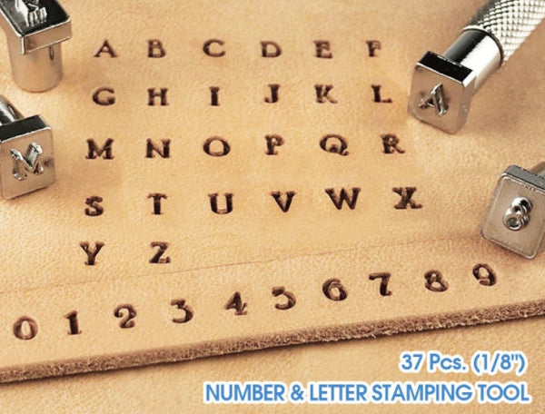 37 Pcs Number Letter Stamp Punch Set Leather Craft Imprinted Metal Steel Punch Tools 26 Letters Alphabet & 10 Numbers Leatherworking