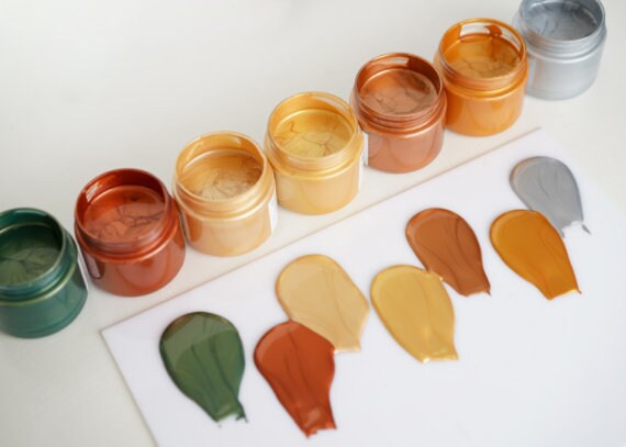 สีอะคริลิคเมทัลลิก 7 ชิ้น - สีงานฝีมือ - สีทอง - สีประกาย - สีศิลปะพื้นบ้าน - สีวิบวับ - สีสะท้อนแสง - สีเซรามิก