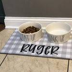 Custom Dog Mat, Pet Feeding Placemat, Personalized Dog Bowl Mat, Pet Food Mat, Puppy Placemat, Neutral Gray Blue Pink Pet Bowl Mat, Dog Lover Gift