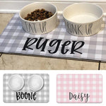 Custom Dog Mat, Pet Feeding Placemat, Personalized Dog Bowl Mat, Pet Food Mat, Puppy Placemat, Neutral Gray Blue Pink Pet Bowl Mat, Dog Lover Gift