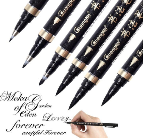 6 Pcs Chinese Calligraphy Pens - Black Hand Lettering Pen Set - Calligraphy Kit - Beginner Calligraphy Markers Brush Pens - Drawing Pens
