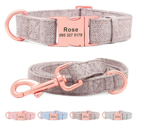 Personalized Dog Collar and Leash Set, Custom Dog Collar with Name Plate, Engraved Dog Collar, Leather Dog Collar, Small Medium Large Dogs