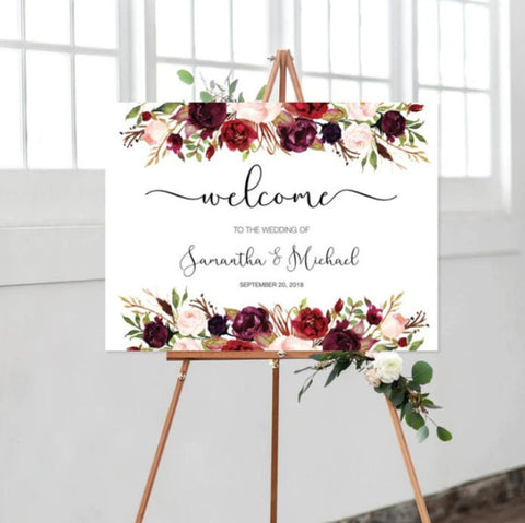 Custom Wedding Welcome Sign - Personalized Wedding Sign - White Floral Wedding Signage - Wedding Decor - Bridal Shower Sign Printed Physical