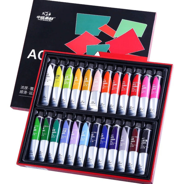 Acrylic Paint Set - Paints For Ceramics Canvas Wood Clay Wall Nail - 12 24 Colors - For Students Artists - Painting Supplies