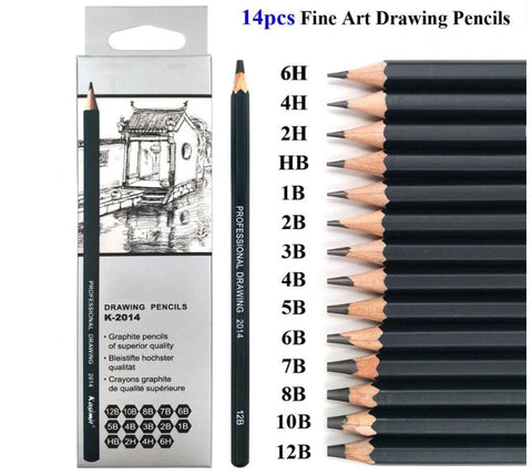 14 Pcs Drawing Pencils Set - Drawing Supplies - Sketch Sketching Kit - Professional Art Supplies Tools - Gift Set for Artist Pastel