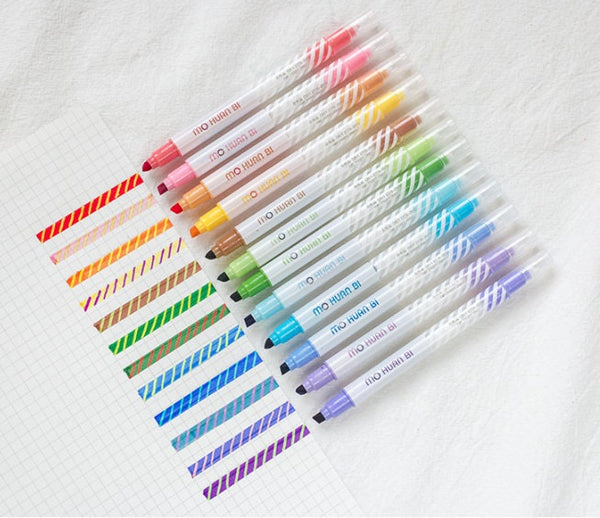 Highlighter Marker Pen Set - Striped Rainbow Color  Color Highlighter Study Supplies - Light Color School Office Stationary - Student Art