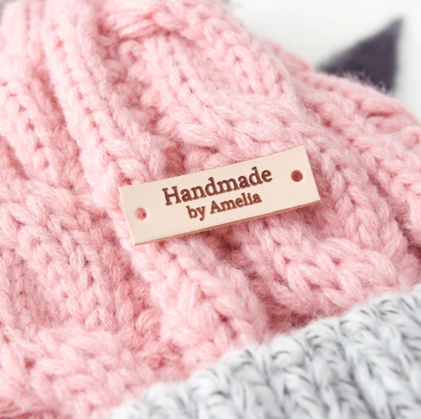 Custom Leather Tags for Handmade Items,Crochet Labels for Handmade Items  Personalized,Leather Tags for Crochet Items (Honey Color,Square)