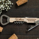 Custom Wooden Beer Bottle Opener Wine Opener Gift, Personalized Wedding Gift for Groom Party, Best Man, Usher, Groomsman Thank You