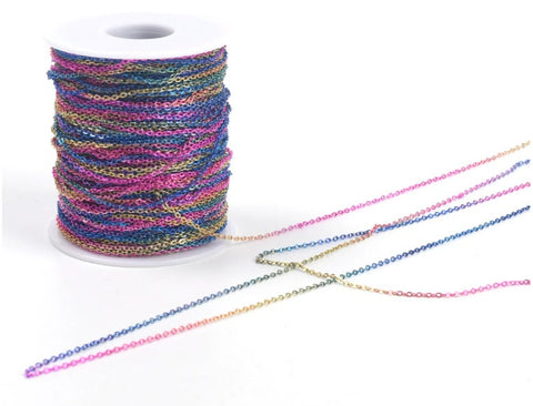 Rainbow Jewelry Chain - 1.5 mm  2.5 mm - Wholesale Flat Cable Chain - Oval Link Chains - Jewelry Making Supplies Findings Necklace Bracelet