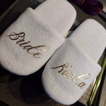 Custom Bride Bridesmaid Slippers Fluffy | Personalized Bridesmaid Gifts | Bachelorette Party | Wedding Gifts | Bridal Shower | Indoor Shoes