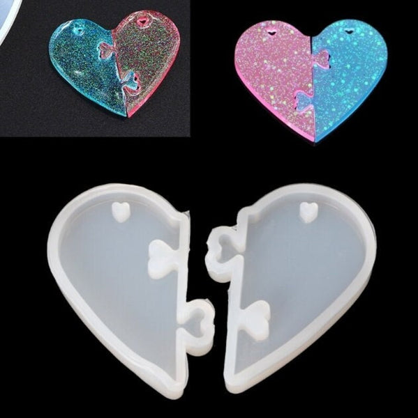 Connecting Heart Pendant Mold, Joining Heart Puzzle Mold, Resin Molds, Keychain Mold, Resin Jewelry Mold, UV Resin Molds, Heart Keyring