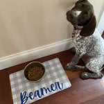 Custom Dog Mat, Pet Feeding Placemat, Personalized Dog Bowl Mat, Pet Food Mat, Puppy Placemat, Neutral Gray Blue Pink Pet Bowl Mat, Dog Lover Gift