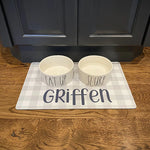 Custom Dog Mat, Pet Feeding Placemat, Personalized Dog Bowl Mat, Pet Food Mat, Puppy Placemat, Neutral Gray Blue Pink Pet Bowl Mat, Dog Lover Gift