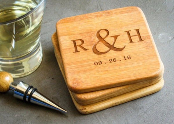 Personalized Coasters, Custom Square Wooden Coaster, Housewarming Gift, Monogram Coasters, Wedding Coaster, Christmas Gift, Drink Coaster