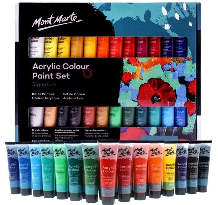 ชุดสีอะคริลิค - สีสำหรับเซรามิก ผ้าใบ ไม้ ดินเหนียว ผนัง เล็บ - 24 สี 36 มล. - สำหรับนักเรียน ศิลปิน - อุปกรณ์วาดภาพ