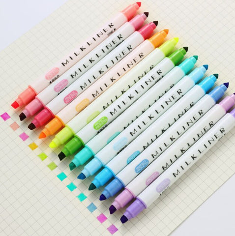 Highlighter Marker Pen Set - Rainbow Color Highlighter Study Supplies - Light Color School Office Stationary - Student Art - Dual Tip