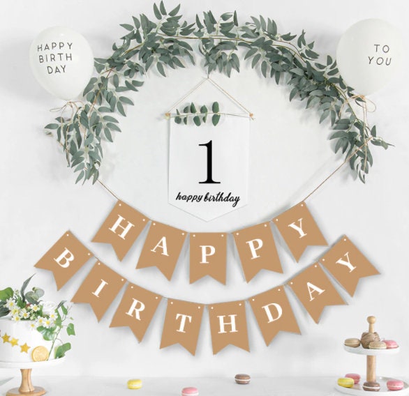 Happy Birthday Kraft Bunting, Party Decorations, Happy Birthday Garland, Birthday Decorations Banner, Birthday Party Supplies Bunting Eco