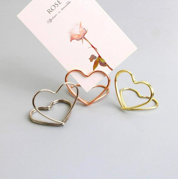20 Pcs Wedding Place Card Holder - Metal Photo Clips -  Romantic Heart Shape - Desktop Decor Table Number Stand Name Clips - Message Clips