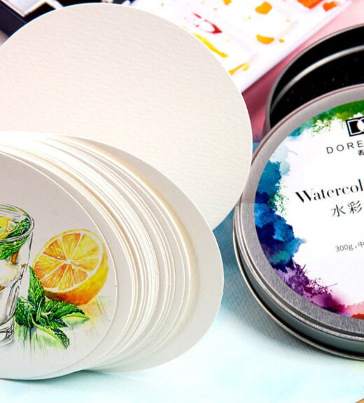 กระดาษสำหรับงานศิลปะกระดาษสีน้ำแบบกลม 20 แผ่น กระดาษคัดลายมือ กระดาษวาดภาพ สเก็ตช์ ระบายสี กระดาษแข็งสำหรับงานวีแกน