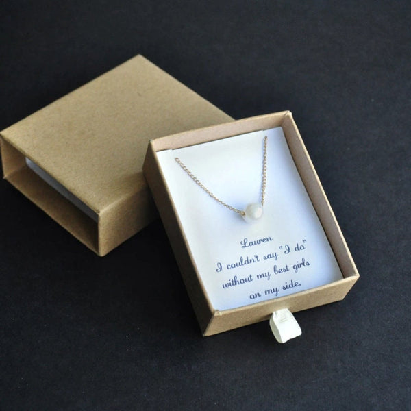 Bridesmaid Necklace, Pearl Bridesmaid Necklace, Personalized Bridesmaid Gift with Custom Note Message, Wedding Jewelry, Bridal Party