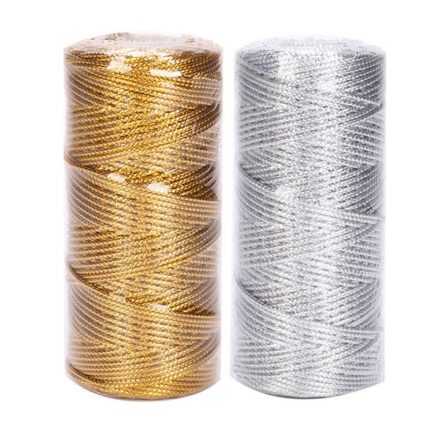 เชือกแมคราเม่พรีเมียมสีทองเงินเมทัลลิก 1.5 มม. ยาว 109 หลา (100 เมตร) - เชือกแมคราเม่บิดเดี่ยว เชือกฝ้าย เชือกแมคราเม่บิด