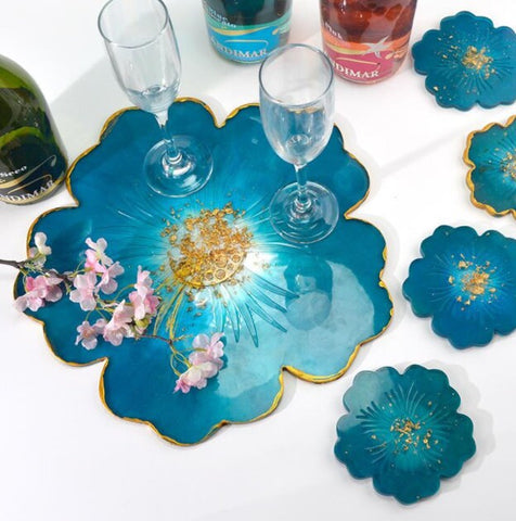 Flower Coaster Mold, Resin Casting Molds, Silicone Epoxy Tray Mold, Agate Making Mould Tool, Home DIY Accessory, Transparent Fluid