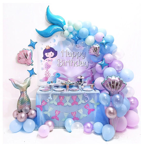 Mermaid Balloons Garland Arch Kit for Baby Shower 1st Birthday Party Decorations, Pastel Pink Blue Purple Balloons Children Kids Decor