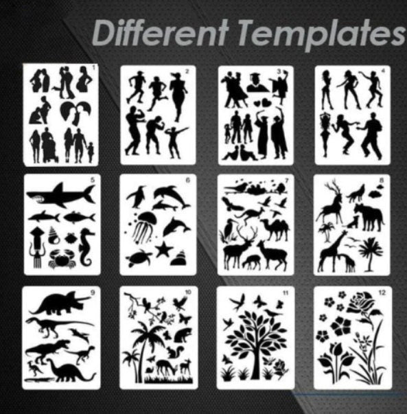 สเตนซิลสัตว์ - สเตนซิลไดโนเสาร์ คน ต้นไม้ ดอกไม้ รับปริญญา ปลา งานฝีมือ - สเตนซิลผนัง - สเตนซิลวาดภาพ - สเตนซิลแอร์บรัช
