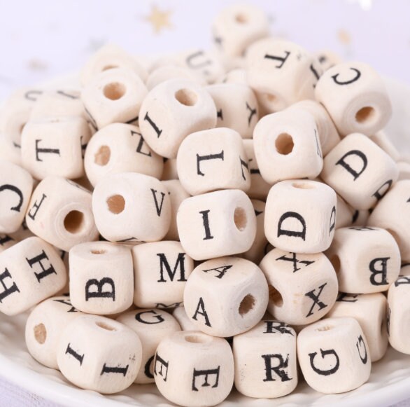 Wooden Alphabet Beads, Name Beads, Sophisticated Letter Beads for