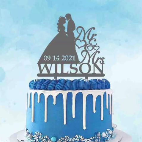 Personalized Wedding Cake Topper with Glitter - Custom Cake Toppers for Wedding - Mr and Mrs Cake Decoration - Anniversary Couple Bridal