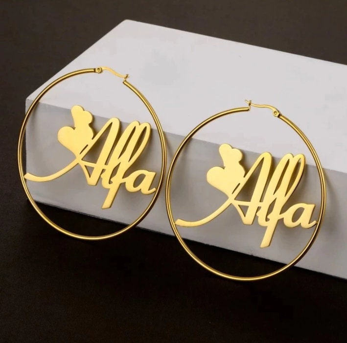 Custom Hoop Earring - Personalized Dangle Name Earrings - Dainty Minimalist - Gift for Her Wife Girlfriend Bridesmaid - Birthday Anniversary