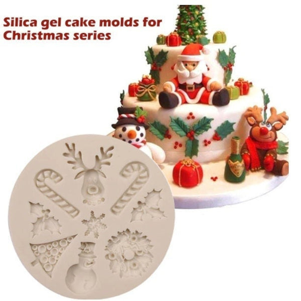 Christmas Mold - Christmas Tree Snowflake Reindeer Snowman Cane Silicone Mould - Fondant Cake Chocolate Resin Clay Sugarcraft Decoration
