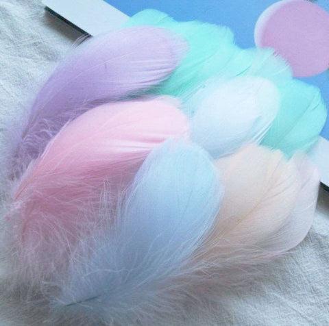 100 pcs Goose Feathers - Blue Feathers, Orange Feathers, Pink Feathers, White Feathers, Grey Feathers, Green Feathers. Craft Hat Making Art