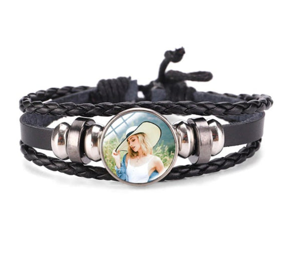 Personalized Photo Engraved Bracelet for Women - Custom Photo Leather Bracelet -Gift for Her Wife Girlfriend - Birthday Anniversary